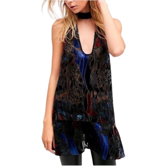 Free People Velvet Halter Tie Neck Tunic Top - Picture 8 of 9